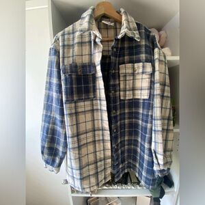Princess Polly Blue and Cream Plaid Jacket